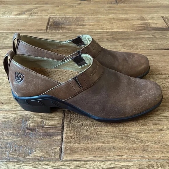 Ariat Brown Leather Paddock Clogs Booties Slip On Shoes Western Cowboy Size 8.5 - Picture 13 of 13